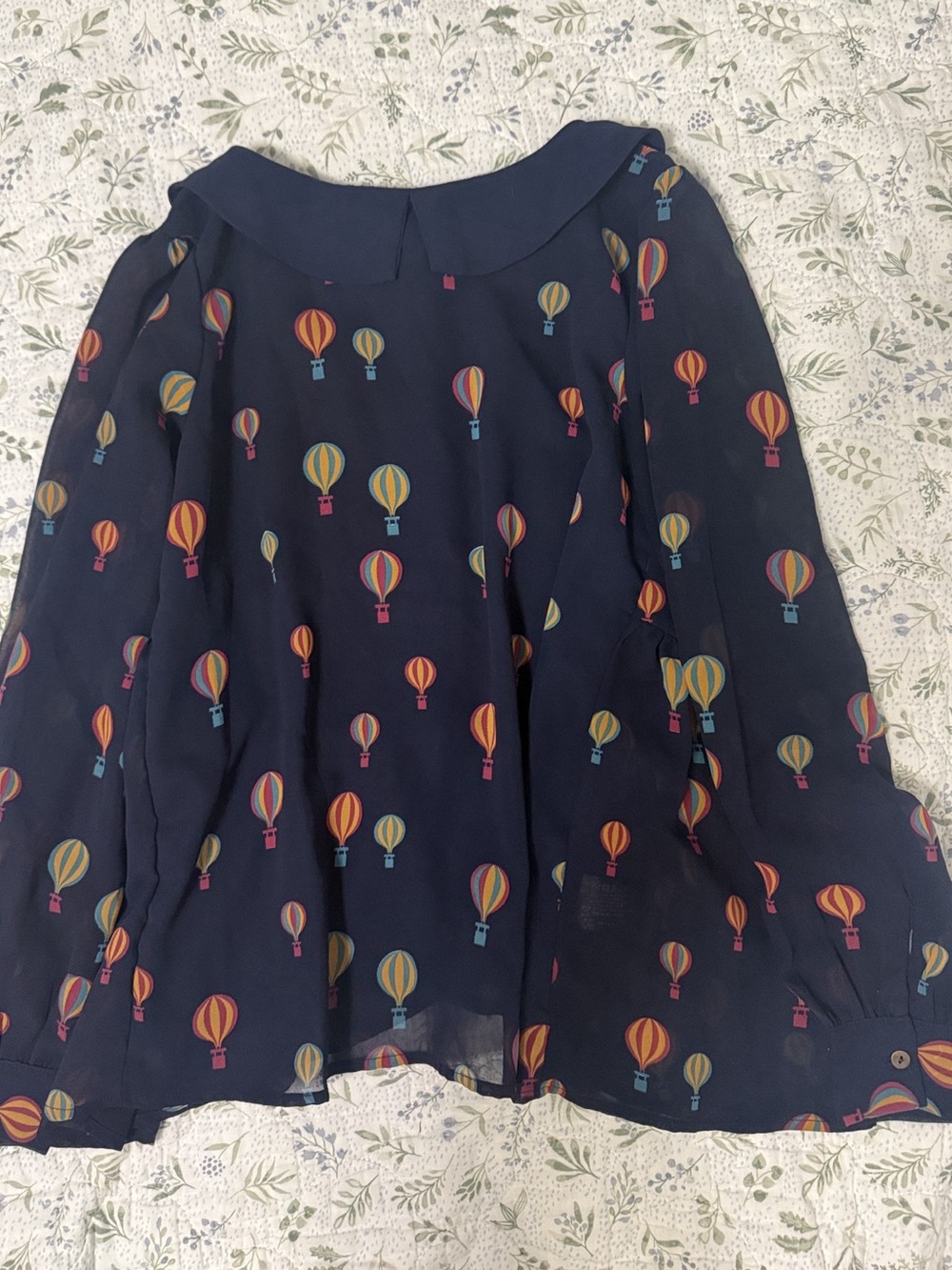 Sugarhill Balloon Print Sheer Blouse in Blue US 6/Small EUC
